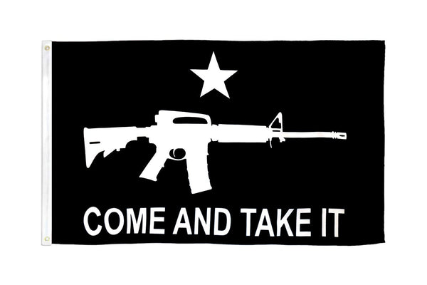 Come and Take It (White Rifle) Black Flags 3x5ft Poly