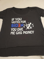 If You Voted for Biden You Owe Me Gas Money Ladies Scoop Neck T-Shirt - Black