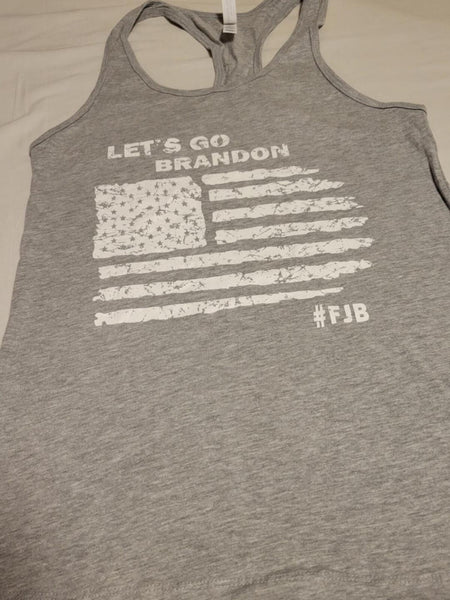 Let's Go Brandon FJB Flag Ladies Tank Tops Racerback - Grey