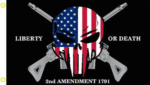 Liberty or Death Punisher Skull 1789 Flags 3'x5'