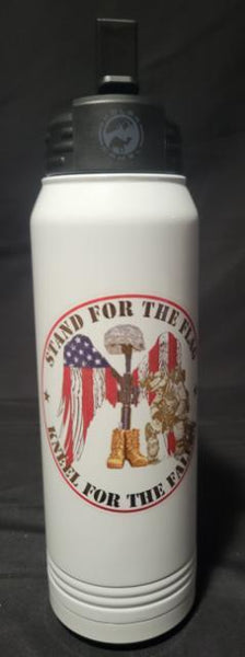 Stand For The Flag Kneel For The Fallen 30 oz Water Bottle - White