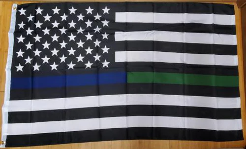 USA Thin Blue and Green Line 3'X5' Flags